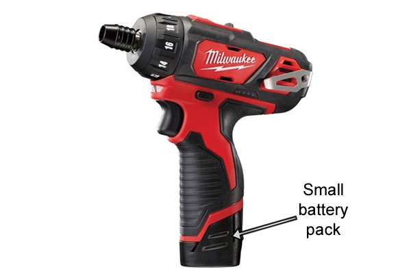 A light weight tool with a very small cordless power tool battery.