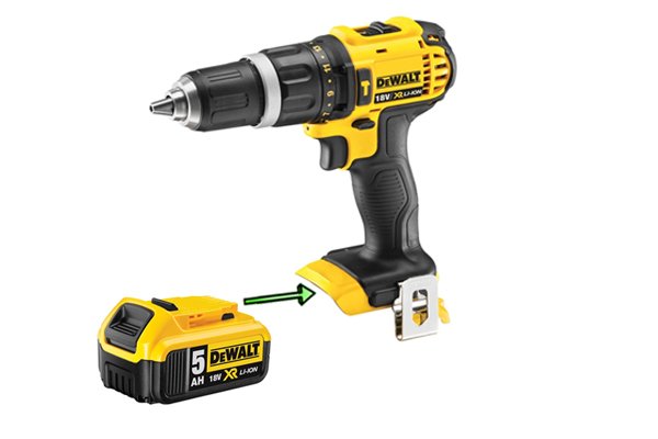 Line up the slide-on battery to fit the battery into the cordless power tool.