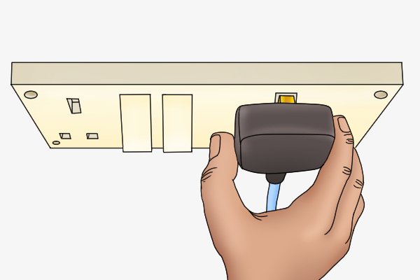 Unplug the charger of a cordless power tool battery between uses