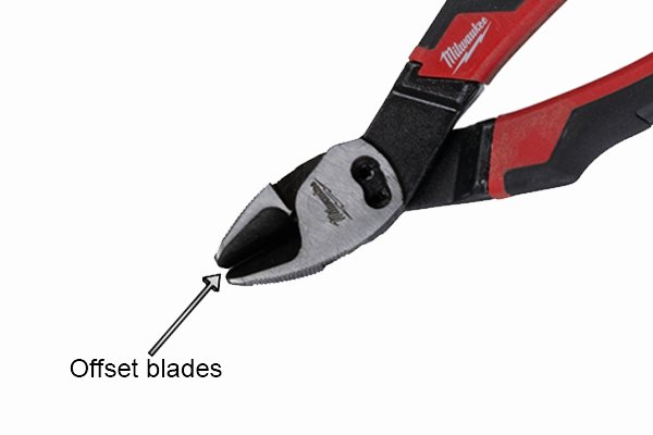 Blades offset from tip of jaws of diagonal side cutting pliers, nippers, cutters protects them from damage