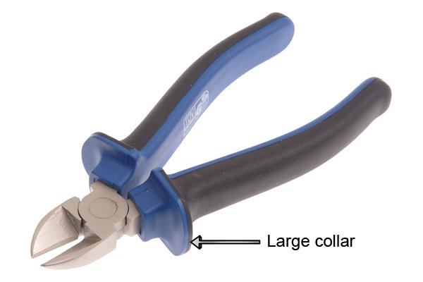 Collar on plastic coating of handles of diagonal side cutting pliers, nippers, cutter.s