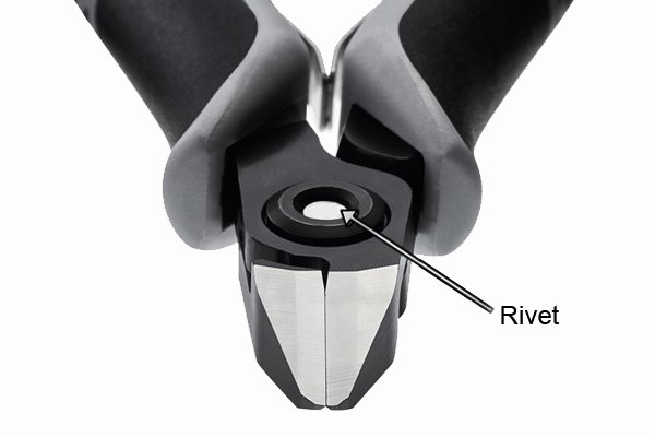 Rivet at joint and pivot point of diagonal side cutting pliers, cutters and nippers.