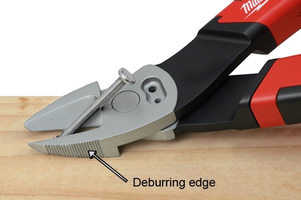 Deburring edges additional feature of diagonal side cutting pliers, cutters, nippers.