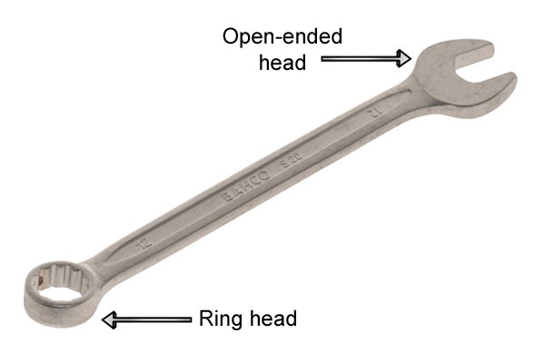 Ring head and open-ended head on combination spanner.