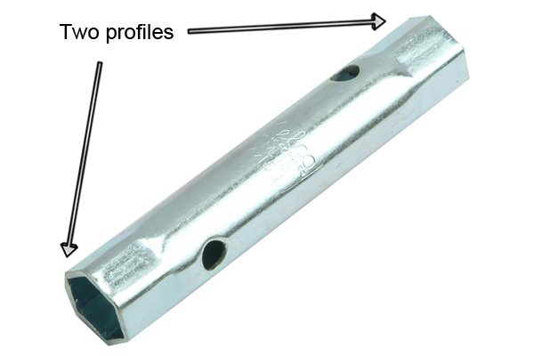 Box spanners are made from metal tubing and usually have two profiles.