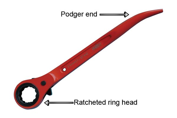Scaffold spanner podger with ratchet ring head.