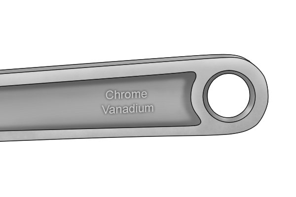 Chrome vanadium stamped steel handle of a tool.