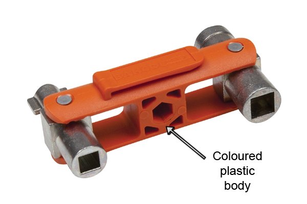 Utility and control or service key with a thermoplastic body.
