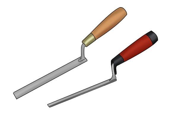 Two tuck pointers with different grips - one made of rubber, the other wood