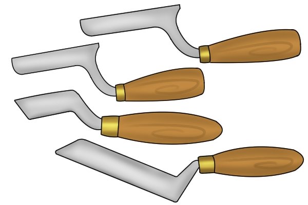 Tuck pointers with tall, narrow blades are used by professional tuckpointers for traditional tuckpointing jobs