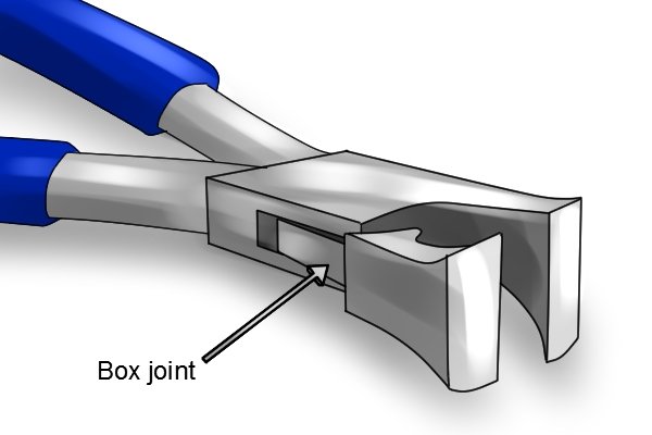 Box joint end cutting pincer jaws