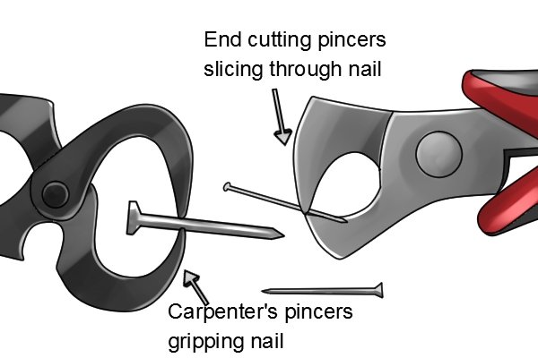 Carpenter's and end cutting pincers with nails