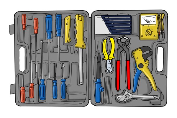 Pincers stored in tool box with compartments