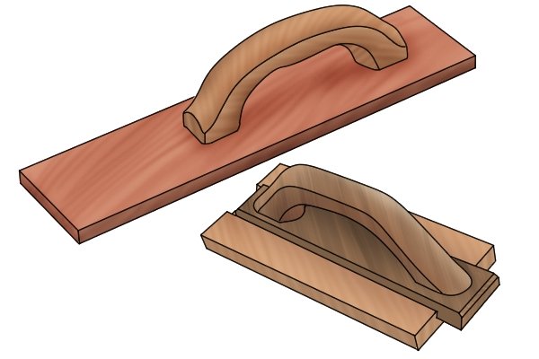 Two wooden floats, one rectangular, one long and thin