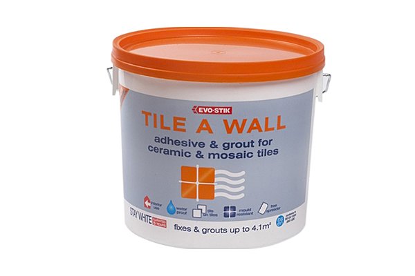 Tub of waterproof tile grout and adhesive