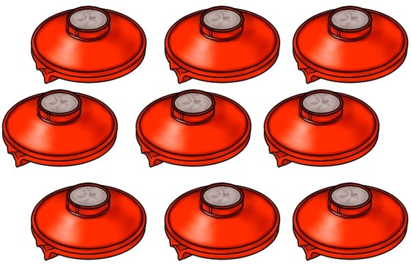 Nine identical die cast gas regulator bonnets