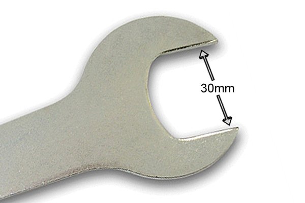 Close-up of gas spanner showing 30mm jaws