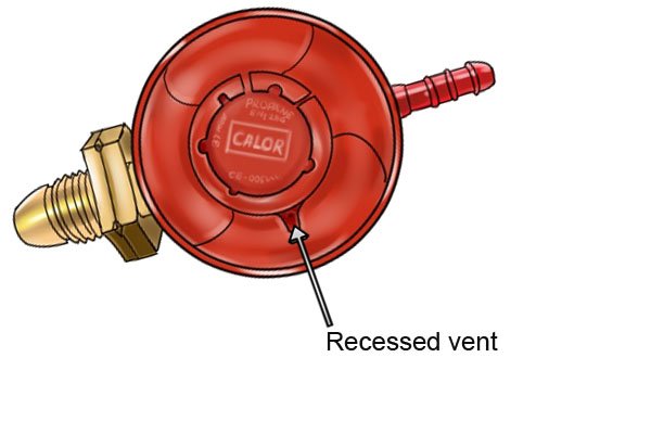 Close-up of regulator's recessed vent