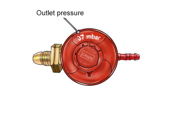 Close-up of outlet pressure number on top of regulator showing 37 millibars