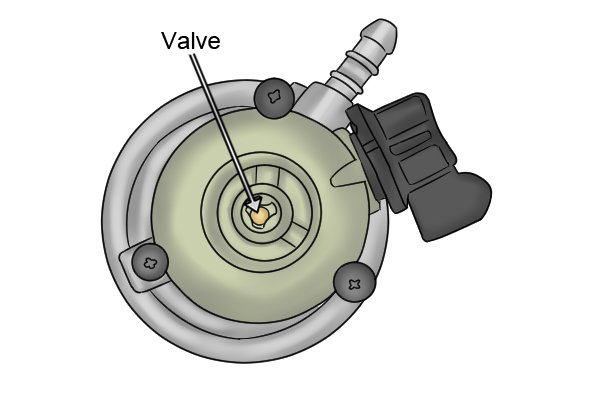 Close-up of silver clip-on regulator valve