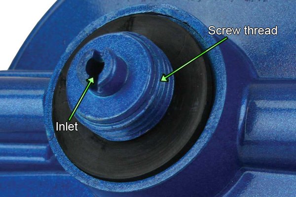 Close-up of Campingaz inlet and screw thread underneath regulator