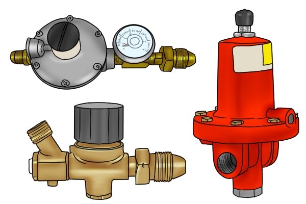 Three high pressure gas regulators