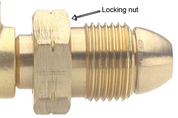 Close-up of high pressure regulator brass locking nut 