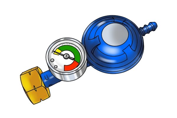 Blue butane gas regulator with pressure gauge