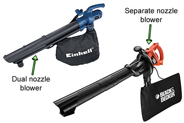 Dual and separate nozzle blower vacuums