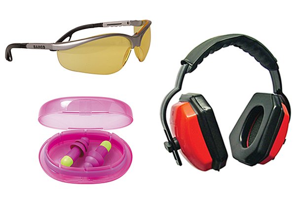 Safety glasses, earplugs and ear defenders