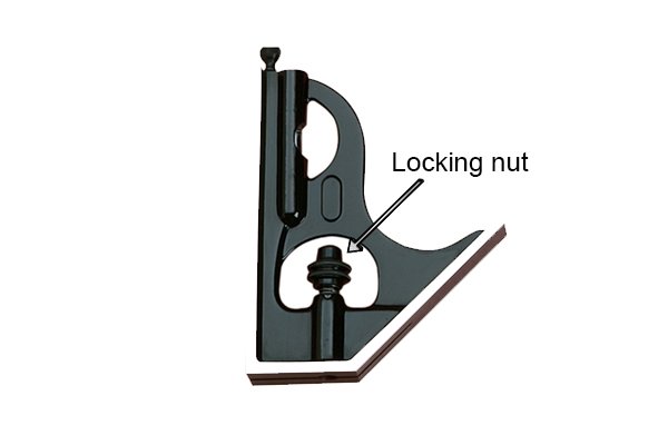 The locking nut is used to fasten accessories to the rule; combination square set, square head, centre head, protractor head, Starrett