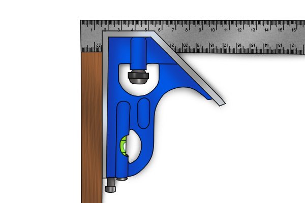 A combination square set (square head) being used as a depth gauge; rule, ruler, blade