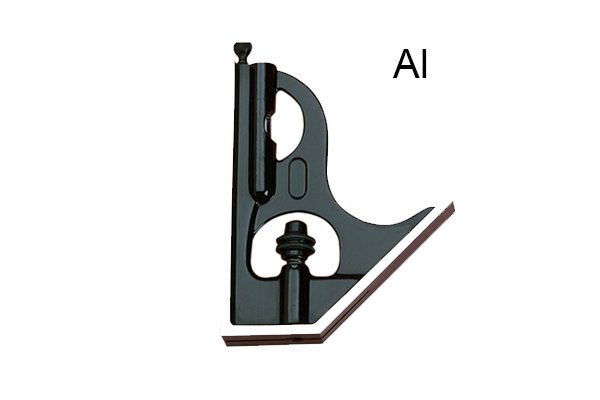 A representation of the fact that combination square sets can have aluminium heads; rule, ruler, blade
