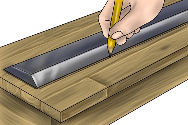 Using a knife and wooden board to check a straight edge is straight, Place the straight edge on a wooden board and run a knife down its length, Flip the straight edge over 180 and check for any gaps between the knifed line and straight edge.