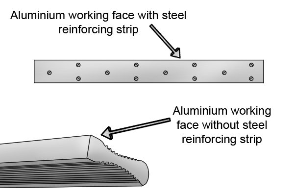 Aluminium engineers' straight edges with and without steel reinforcing strip on the working face
