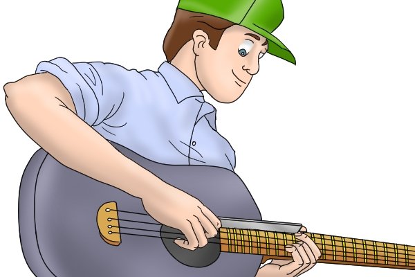 Checking the fret heights on the neck of a guitar with a straight edge