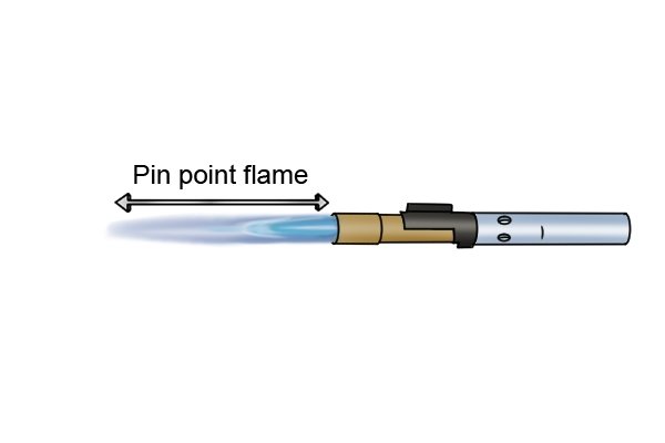 Pinpoint flame on a pin point burner for a blow lamp