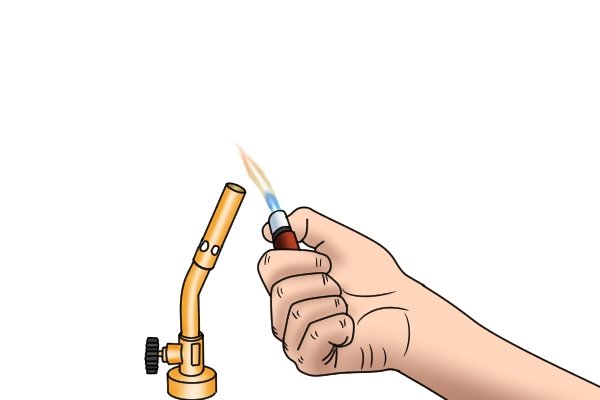Lighting a heavy duty blow lamp with a lighter