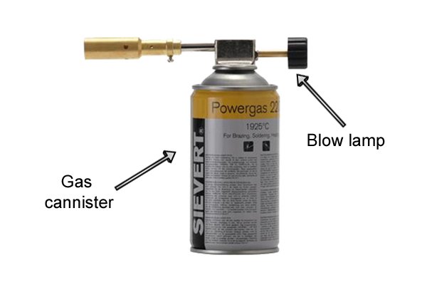 Blow lamp attached to a gas cannister