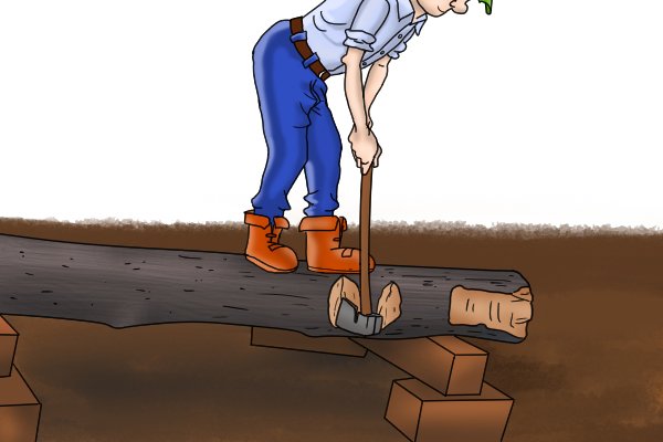 Image of a lumberjack juggling the edge of a log as the start of the hewing process