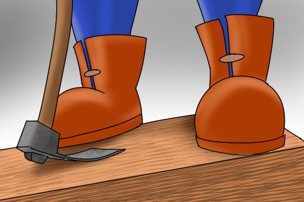 Image of a DIYer standing with their feet apart, ready to use an adze