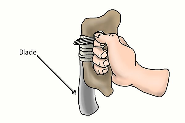 Image of a DIYer holding a D-handled adze correctly