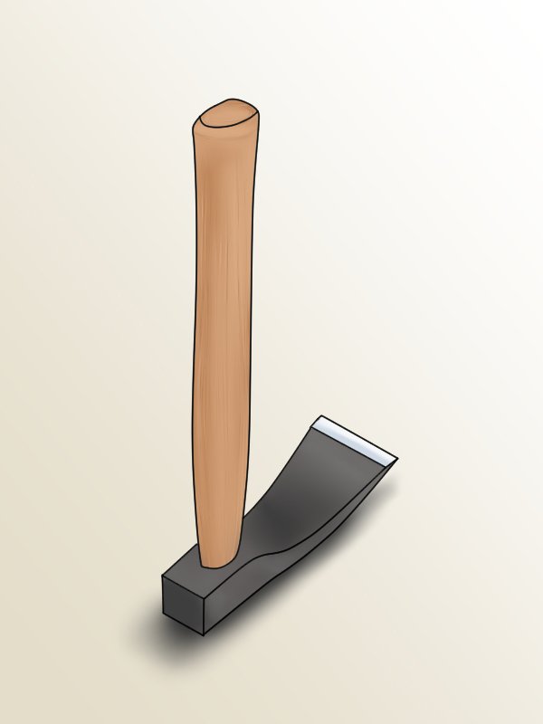Image of a hand adze with a straight blade, used for kerfing wood