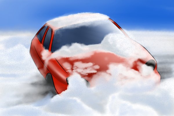 Image of an unfortunate DIYer's car, that is largely buried in ice