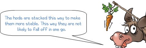 Wonkee donkee says "The hods are stacked this way to make them more stable. This way they are not likely to fall off in one go."
