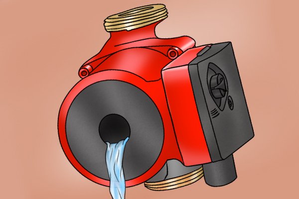 Image of water leaking out through the face of a boiler pump head