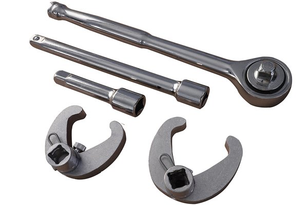 Bearhug Adjustable Tap Wrenches Bearhug Bath and Basin Wrench Kit, which allows the user to work on back nuts in restricted areas, with the versatile extension bars to fit most areas.  Proven hugging priciple securely grips the majority of basin and bath tap backnuts and tail connector nuts. Suitable for use where access is especially difficult. Can be used with any standard 3/8in sq drive ratchet driver and extensions.  Thumbscrew adjusts to grip the nut flats.  Supplied in a strong and durable polypropylene case for easy storage.  Comprises:-  1/2in and 3/4in Bearhug adjustable tap wrenches.  3/8in Ratchet Socket Wrench  3/8in extension bars. 3in and 6in   