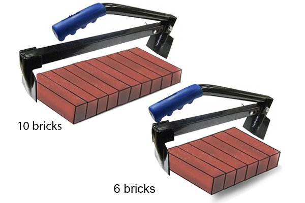 Place the tongs either side of the bricks you have lined up. Place the fixed end against the bricks, then increase or decrease the length of the arm depending on the number of bricks. 