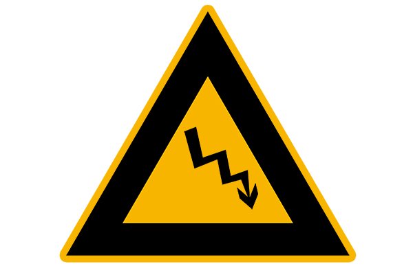 Voltage symbol - yellow and black lightning blot in a triangle