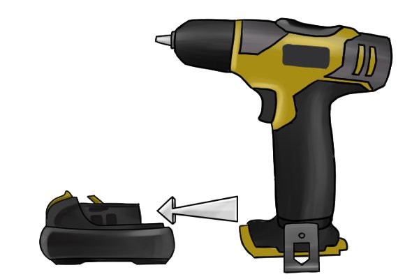 Removing the battery from a cordless drill driver